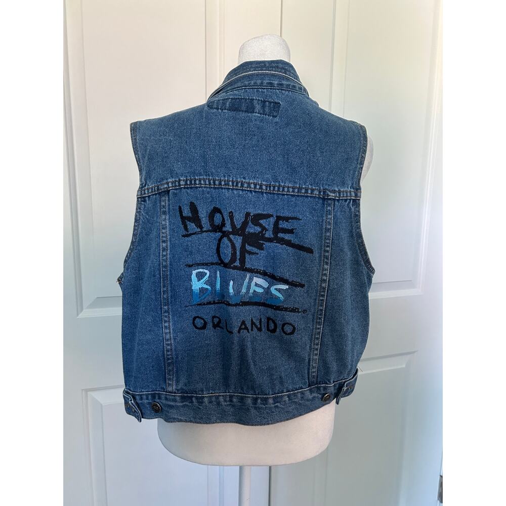 House of Blues Orlando Denim Vest Medium Embroidered Sleeveless Jean Jacket